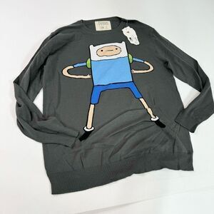 Adventure Time Sweater Mens 2XL Gray Finn Long-Sleeve Crew-Neck Pullover NWT
